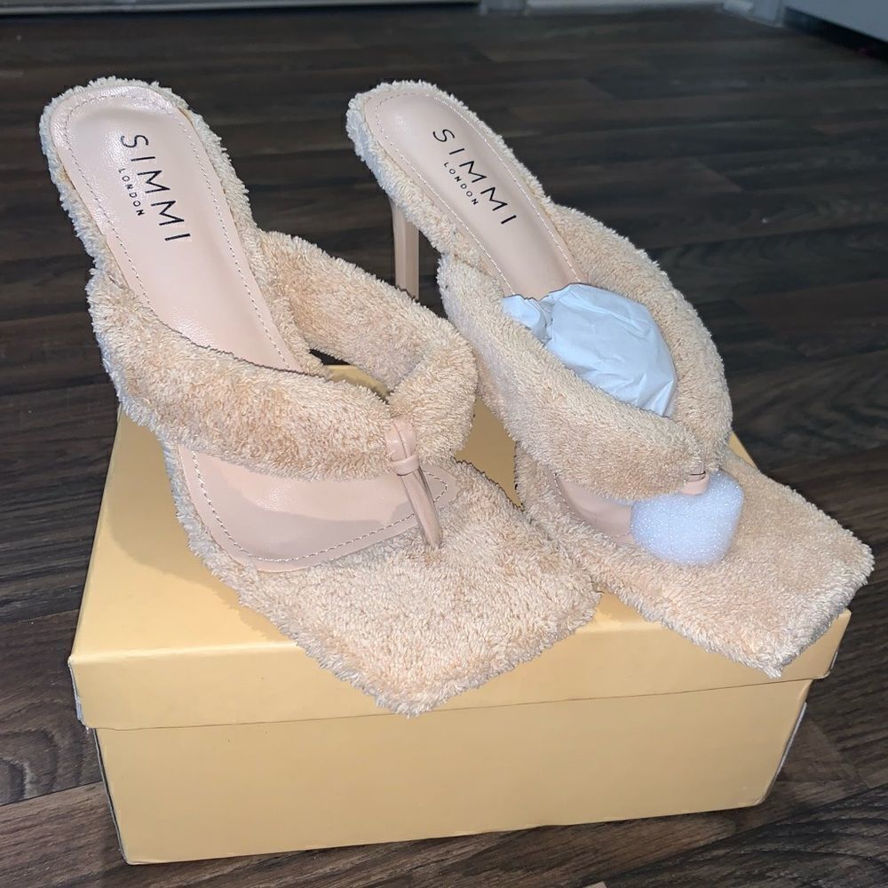 Tan Fluffy Sandal Heels 